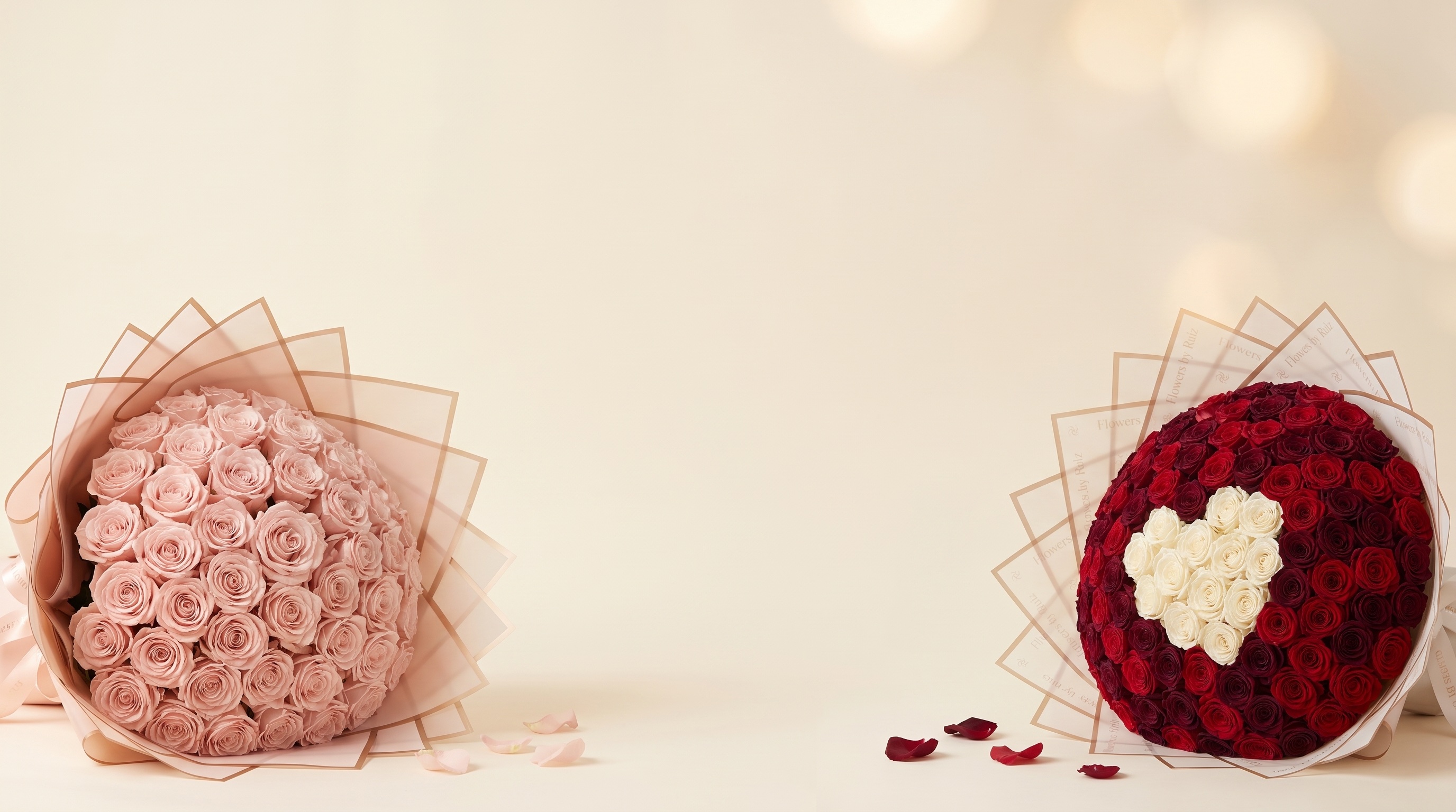 Rose bouquets on a warm neutral background