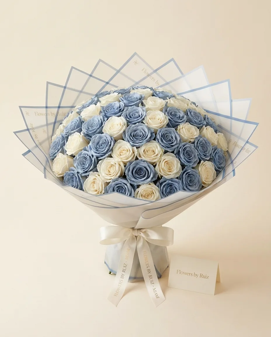 Blue Hour, Blue roses · White orchids