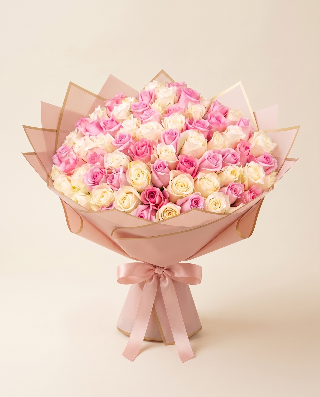 100 Light Pink and White Roses — front studio view