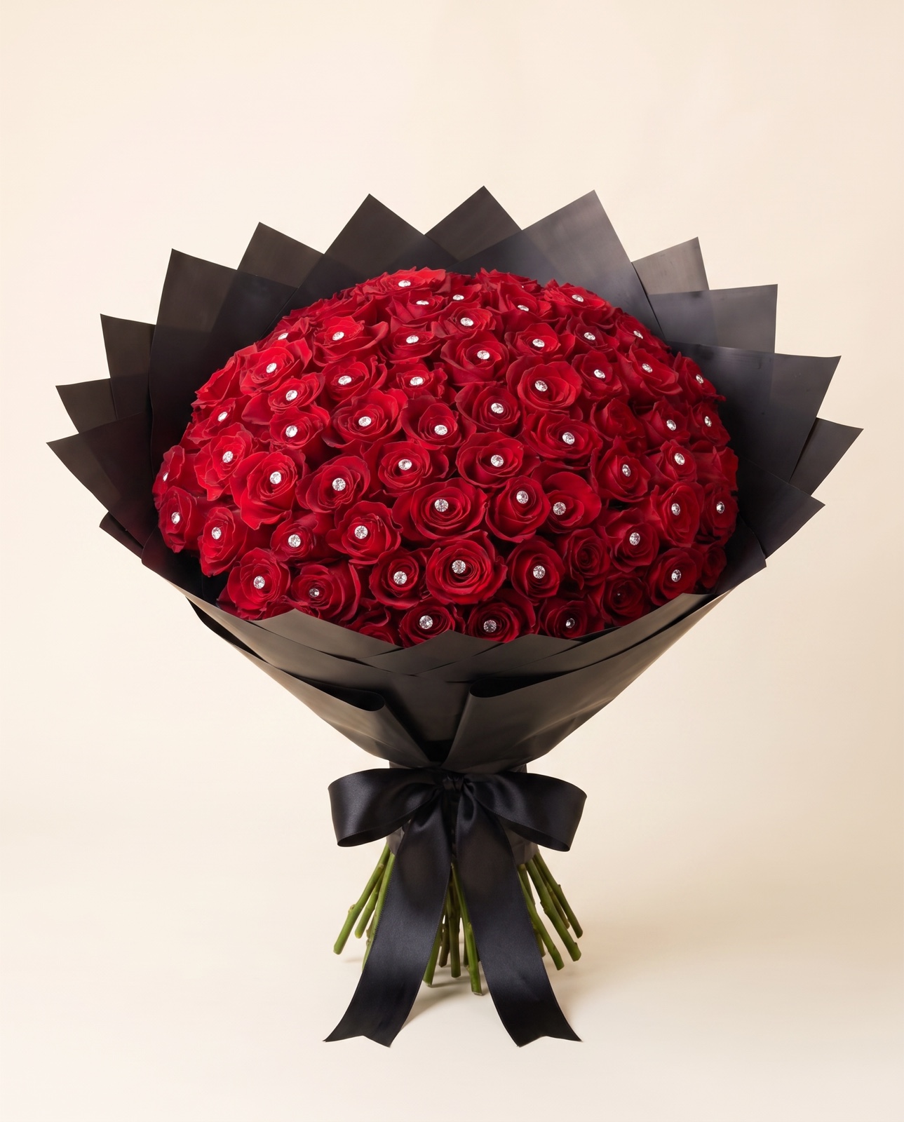 100 Red Roses with Diamonds — front studio view