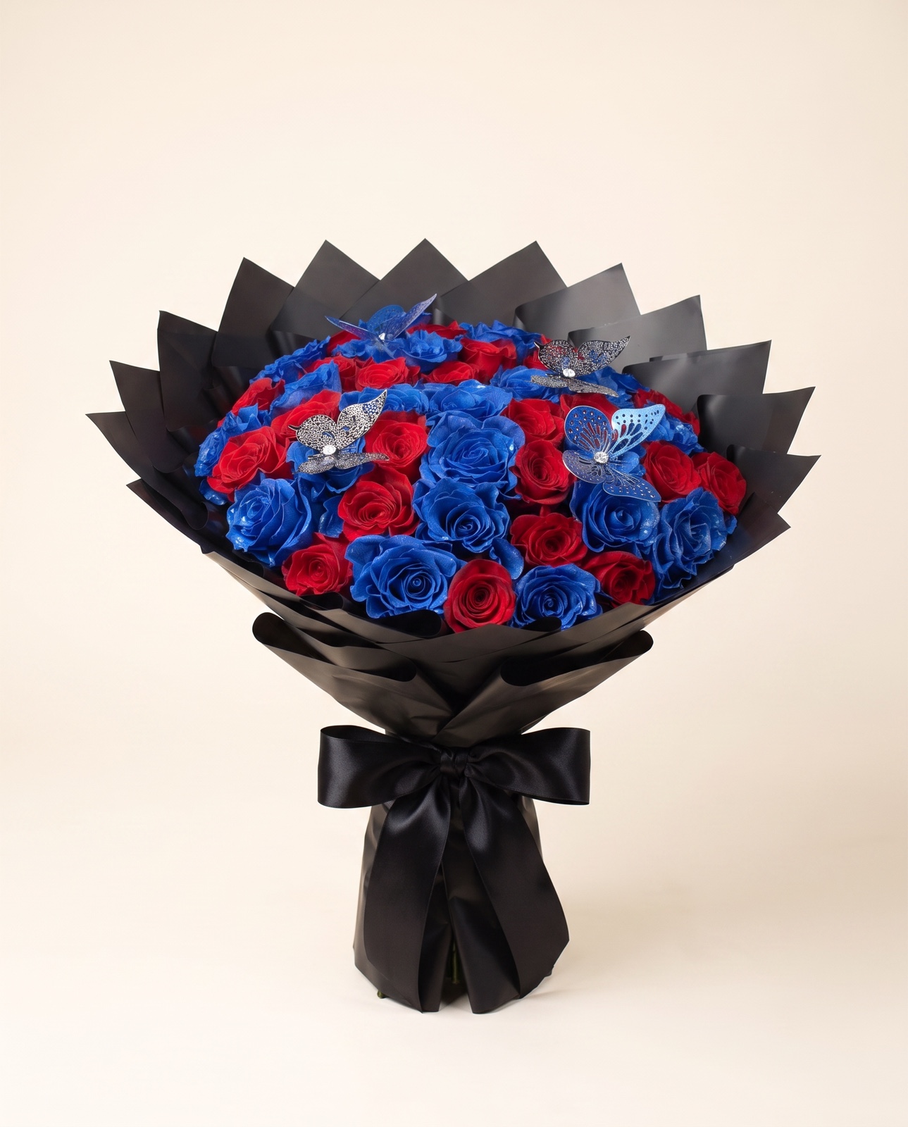 50 Blue and Red Roses — front studio view