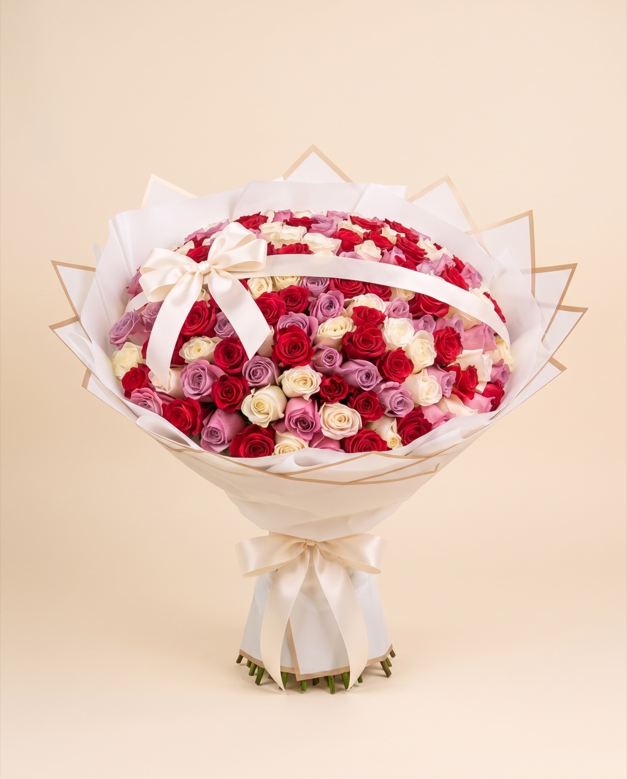 Mixed Red, Pink and White Roses — front studio view